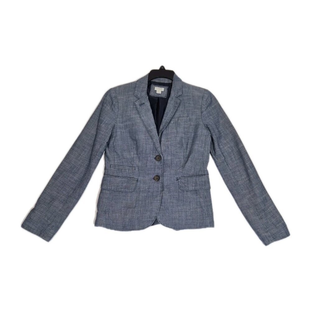 J.Crew Women's Blazer Size 0 Blue Cotton Lined Two-Button (65)
